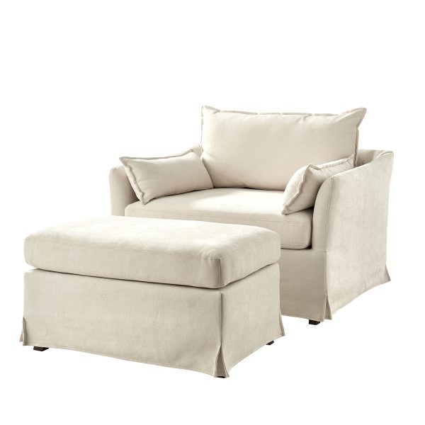 Roberta Ivory Slipcovered Farmhouse Chair with Ottoman 1
