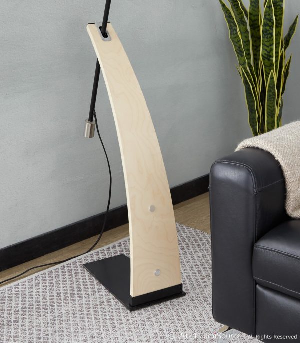 Robyn Mid Century Modern Arched Floor Lamp Natural Wood Linen Shade 2