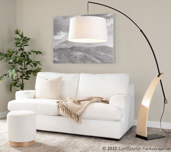 Robyn Mid Century Modern Arched Floor Lamp Natural Wood Linen Shade 4