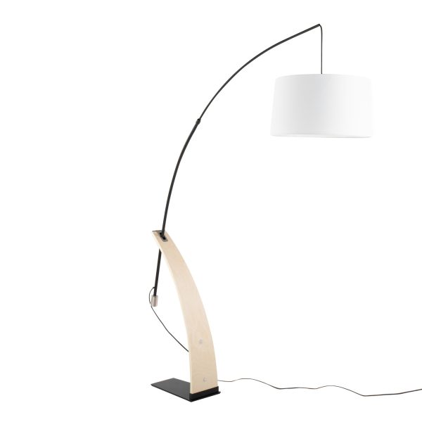 Robyn Mid Century Modern Arched Floor Lamp Natural Wood Linen Shade 5