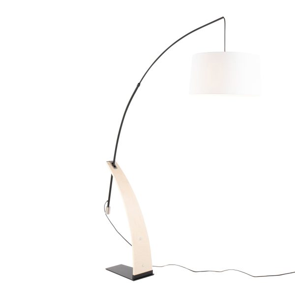 Robyn Mid Century Modern Arched Floor Lamp Natural Wood Linen Shade 6