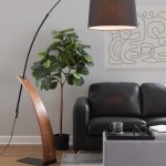 Robyn Mid-Century Modern Black Linen Arched Floor Lamp