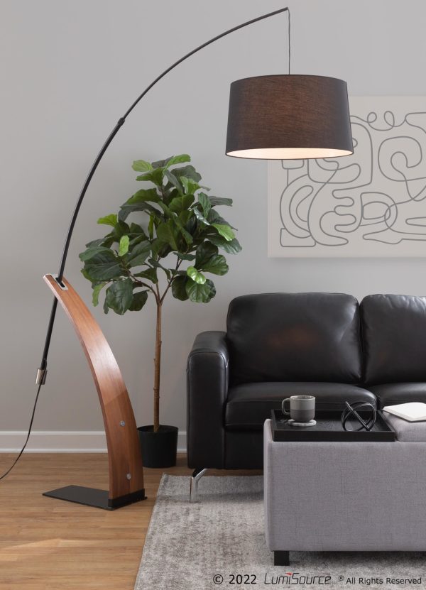 Robyn Mid Century Modern Black Linen Arched Floor Lamp 3