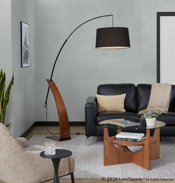 Robyn Mid Century Modern Black Linen Arched Floor Lamp 4