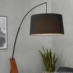 Robyn Mid-Century Modern Black Linen Arched Floor Lamp