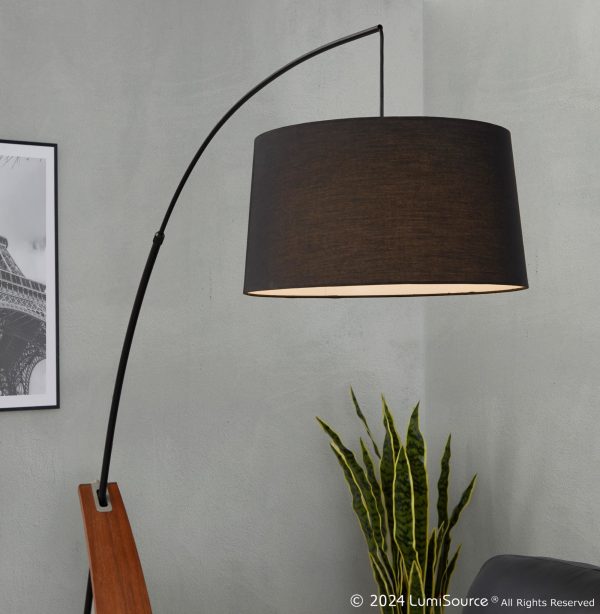 Robyn Mid Century Modern Black Linen Arched Floor Lamp 5
