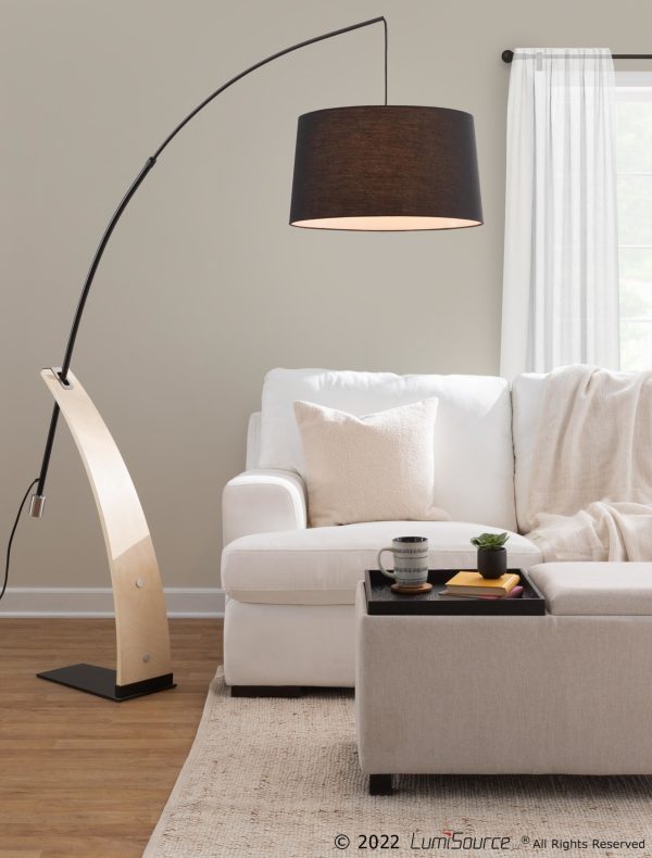 Robyn Mid Century Modern Black Linen Shade Floor Lamp 1