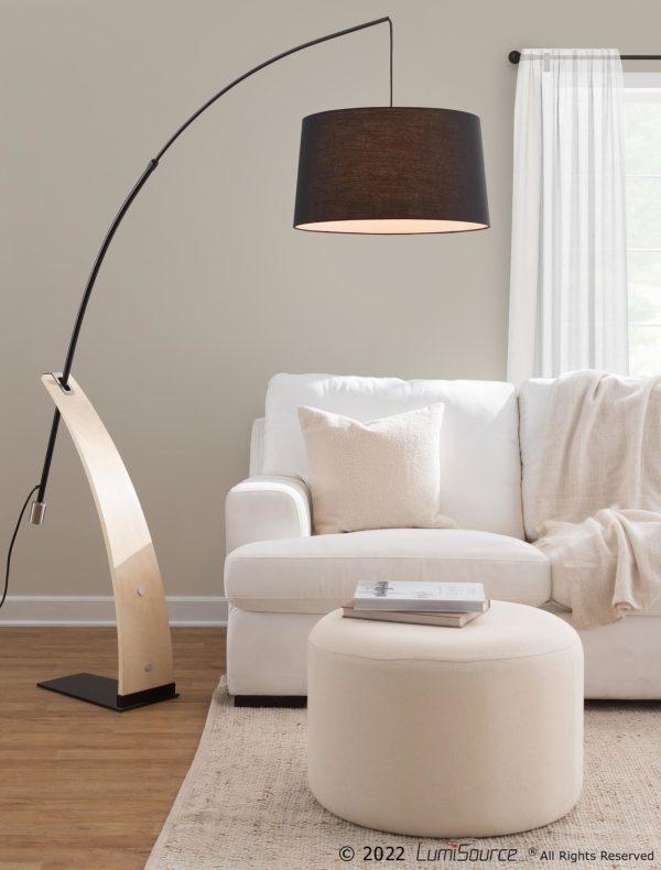 Robyn Mid Century Modern Black Linen Shade Floor Lamp 2
