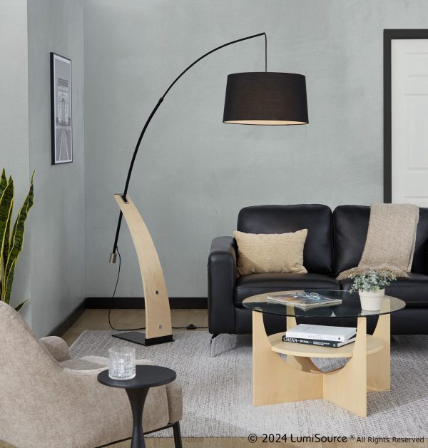 Robyn Mid Century Modern Black Linen Shade Floor Lamp 3