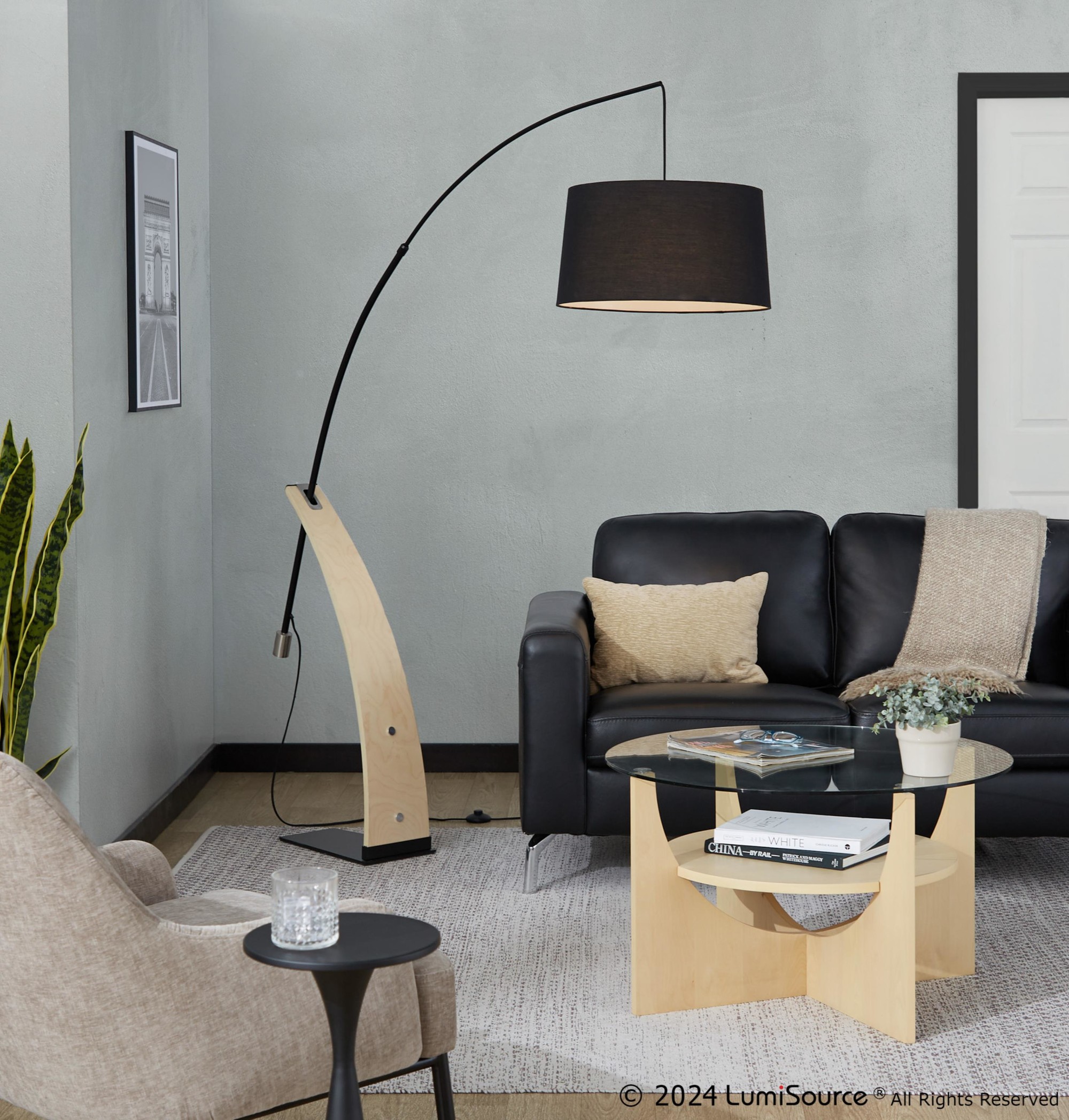 Robyn Mid-Century Modern Black Linen Shade Floor Lamp 4 Robyn Mid-Century Modern Black Linen Shade Floor Lamp - Image 4