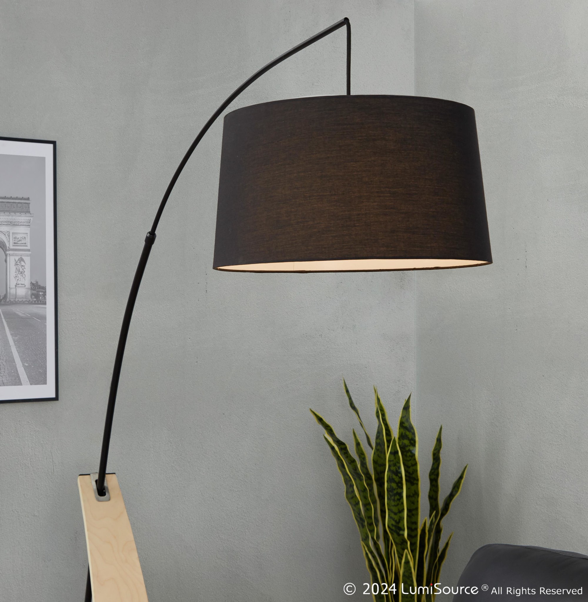Robyn Mid-Century Modern Black Linen Shade Floor Lamp 5 Robyn Mid-Century Modern Black Linen Shade Floor Lamp - Image 5