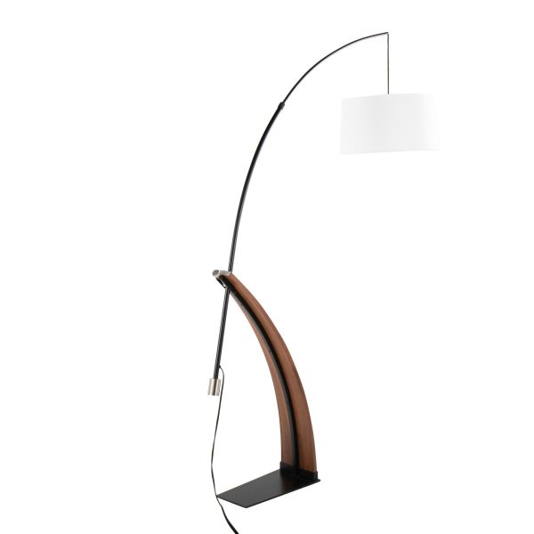 Robyn Mid Century Modern Walnut Arch Floor Lamp Linen Shade 10