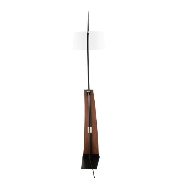 Robyn Mid Century Modern Walnut Arch Floor Lamp Linen Shade 11