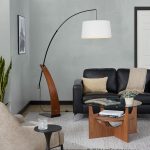 Robyn Mid-Century Modern Walnut Arch Floor Lamp Linen Shade