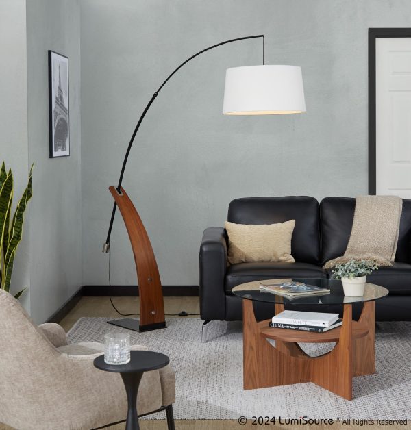 Robyn Mid Century Modern Walnut Arch Floor Lamp Linen Shade 2