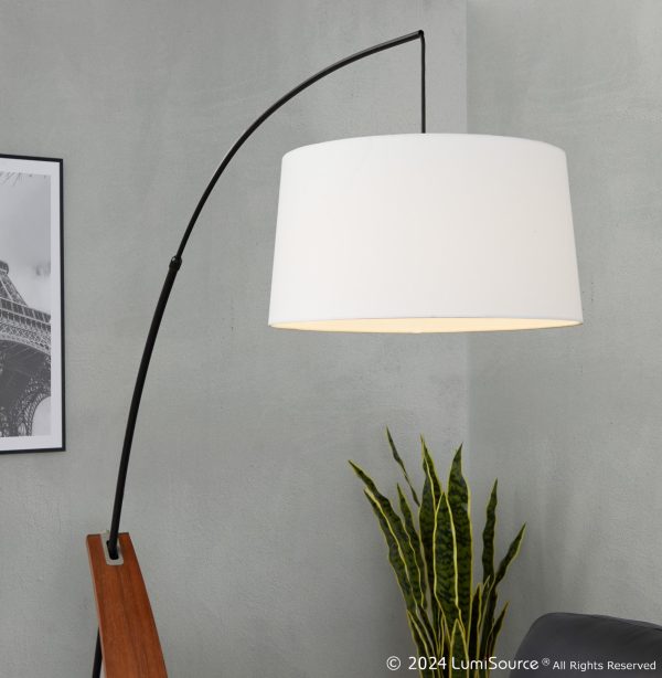 Robyn Mid Century Modern Walnut Arch Floor Lamp Linen Shade 3
