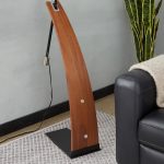 Robyn Mid-Century Modern Walnut Arch Floor Lamp Linen Shade