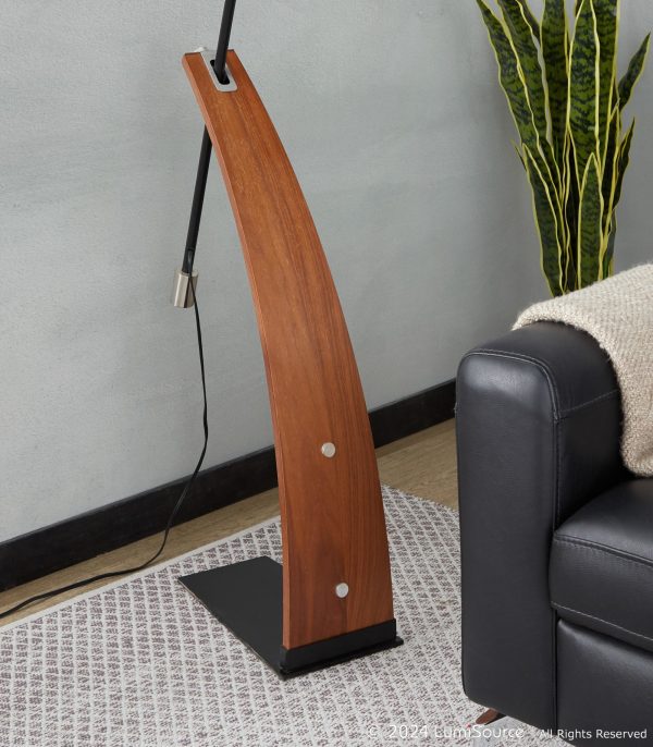 Robyn Mid Century Modern Walnut Arch Floor Lamp Linen Shade 4