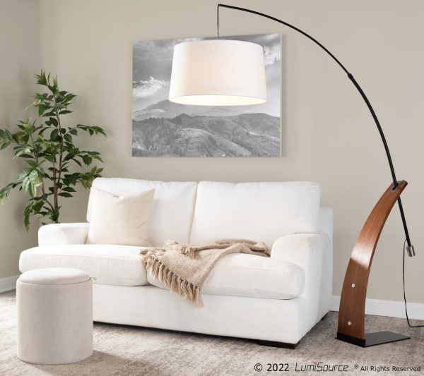 Robyn Mid Century Modern Walnut Arch Floor Lamp Linen Shade 6
