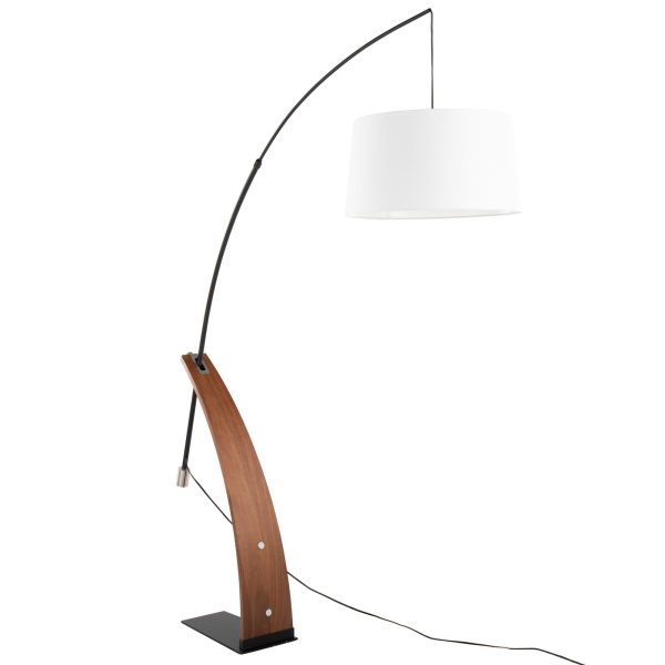 Robyn Mid Century Modern Walnut Arch Floor Lamp Linen Shade 7
