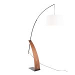 Robyn Mid-Century Modern Walnut Arch Floor Lamp Linen Shade