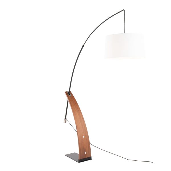 Robyn Mid Century Modern Walnut Arch Floor Lamp Linen Shade 8