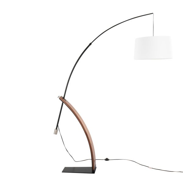 Robyn Mid Century Modern Walnut Arch Floor Lamp Linen Shade 9