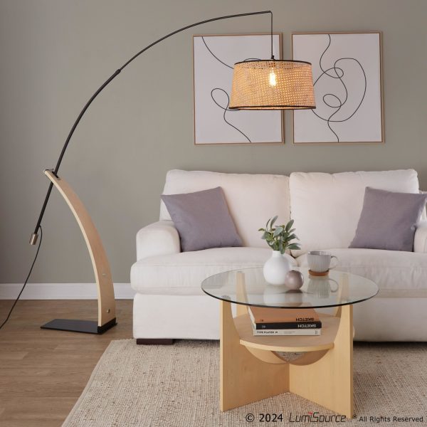 Robyn Salon Mid Century Modern Natural Rattan Arched Floor Lamp 1