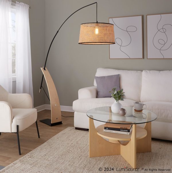 Robyn Salon Mid Century Modern Natural Rattan Arched Floor Lamp