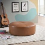 Tan Leather Mid-Century Ottoman for Living Room or Dining Area 5 Tan Leather Mid-Century Ottoman for Living Room or Dining Area