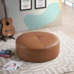 Tan Leather Mid-Century Ottoman for Living Room or Dining Area 6 Tan Leather Mid-Century Ottoman for Living Room or Dining Area