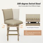 Rodolphe Natural Linen Farmhouse Swivel Nailhead Barstool