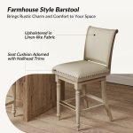 Rodolphe Natural Linen Farmhouse Swivel Nailhead Barstool