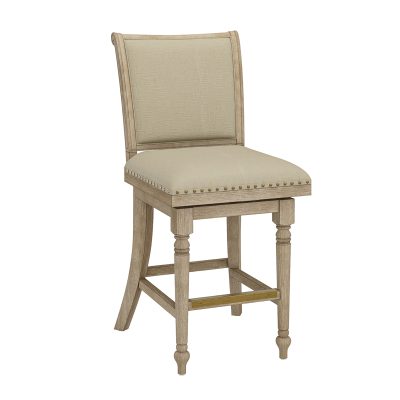 Rodolphe Natural Linen Farmhouse Swivel Nailhead Barstool