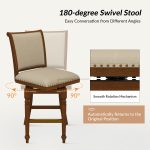 Rodolphe Walnut Linen Farmhouse Swivel Nailhead Trim Barstool
