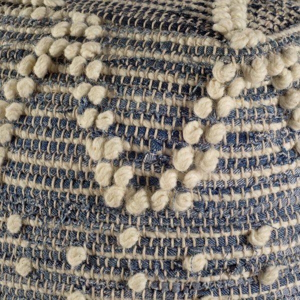 Rofi Blue Denim and Cream Cotton Stitched Square Pouf 4