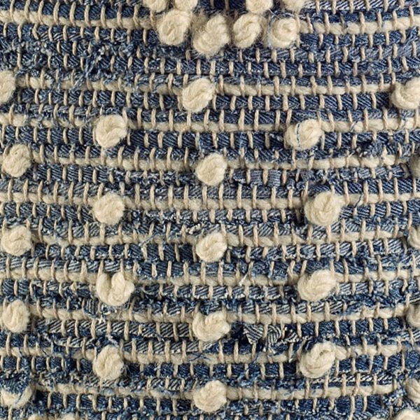 Rofi Blue Denim and Cream Cotton Stitched Square Pouf 5