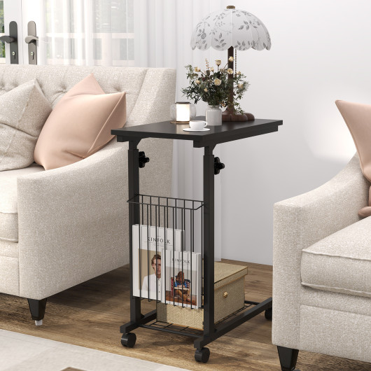 Height Adjustable Rolling C-Shaped Sofa Side Table with Storage 2 Height Adjustable Rolling C-Shaped Sofa Side Table with Storage - Image 2
