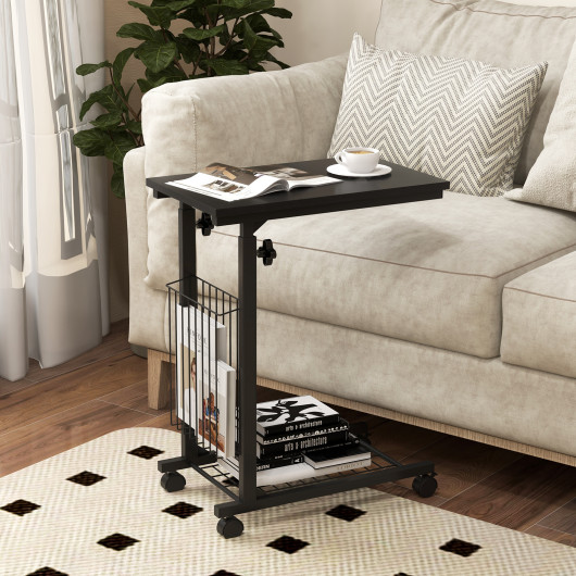 Height Adjustable Rolling C-Shaped Sofa Side Table with Storage 5 Height Adjustable Rolling C-Shaped Sofa Side Table with Storage - Image 5