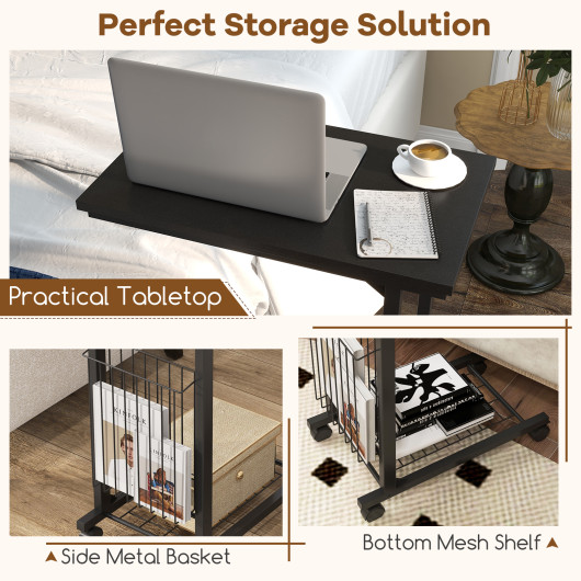 Height Adjustable Rolling C-Shaped Sofa Side Table with Storage 6 Height Adjustable Rolling C-Shaped Sofa Side Table with Storage - Image 6