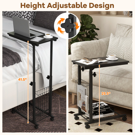 Height Adjustable Rolling C-Shaped Sofa Side Table with Storage 7 Height Adjustable Rolling C-Shaped Sofa Side Table with Storage - Image 7