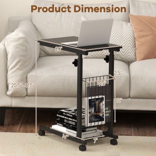Height Adjustable Rolling C-Shaped Sofa Side Table with Storage 4 Height Adjustable Rolling C-Shaped Sofa Side Table with Storage - Image 4
