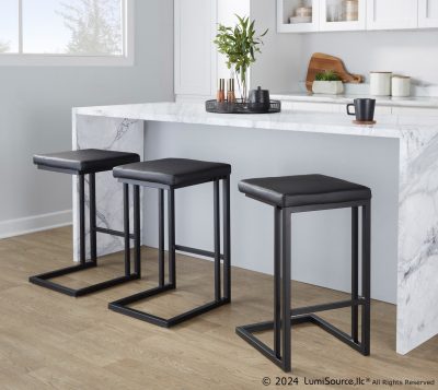 Roman 26-Inch Black Faux Leather Contemporary Counter Stools (Set of 2)