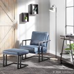 Roman Industrial Black Metal and Blue Lounge Chair with Ottoman