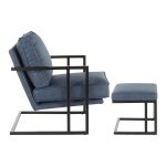 Roman Industrial Black Metal and Blue Lounge Chair with Ottoman
