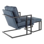 Roman Industrial Black Metal and Blue Lounge Chair with Ottoman