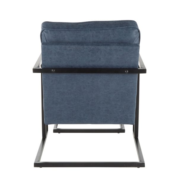Roman Industrial Black Metal and Blue Lounge Chair with Ottoman 4
