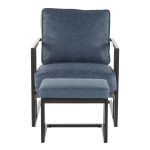 Roman Industrial Black Metal and Blue Lounge Chair with Ottoman