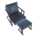 Roman Industrial Black Metal and Blue Lounge Chair with Ottoman