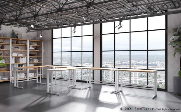 Roman Industrial White Metal and Bamboo L Shaped Desk 1